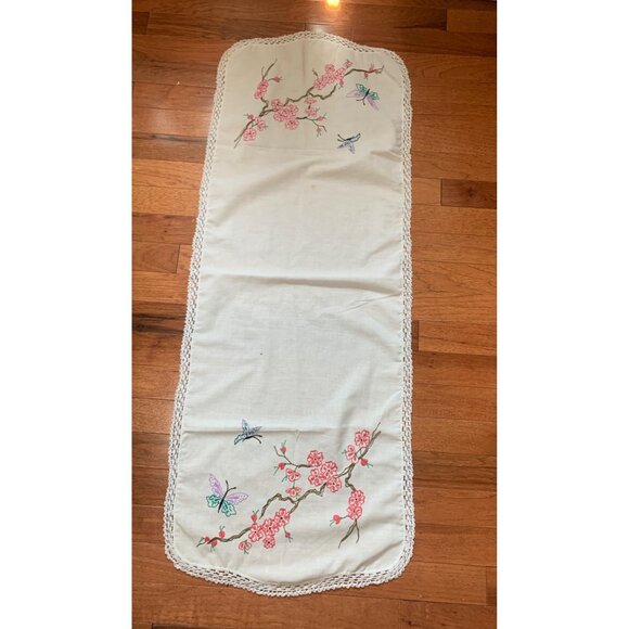 Hand Embroidered Flower Tree with Butterflies 16x42 - Picture 7 of 8